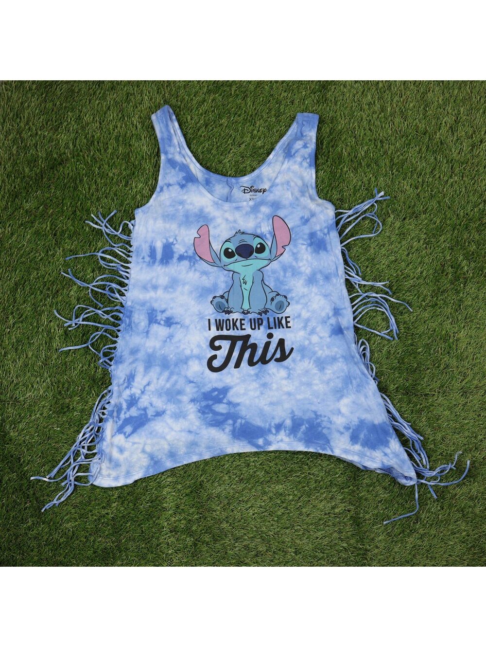 Disney Stitch Blue Tie-Dye Fringe Tank Tops